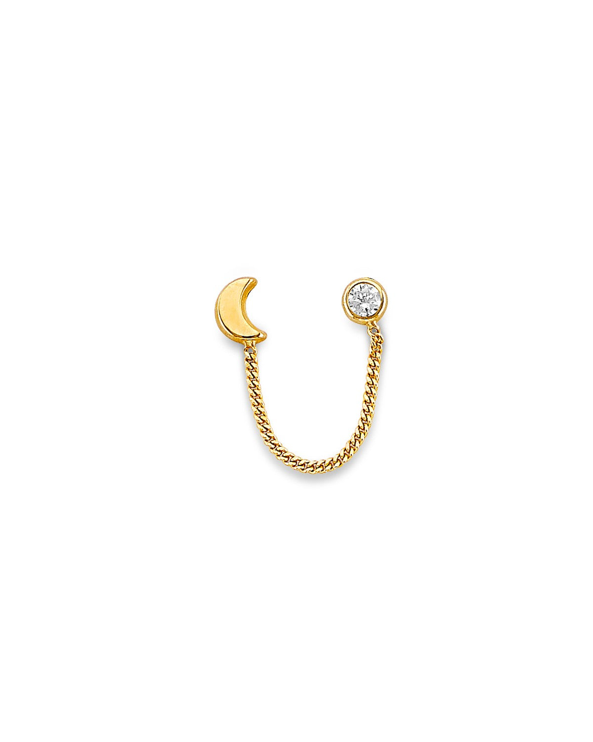 14K Yellow Gold Moon CZ Crawler Stud Earrings with Screw Back (ST-0891)