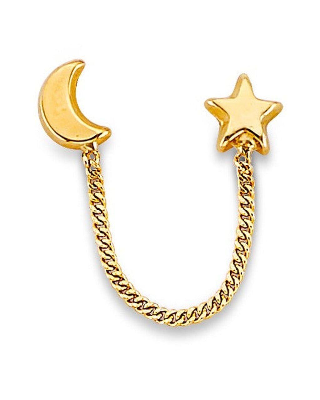 14K Yellow Gold Star & Moon Crawler Stud Earrings with Screw Back (ST-0892)