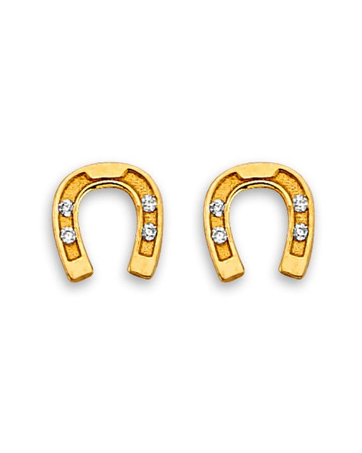 14K Yellow Gold HorseShoe CZ Stud Earrings with Screw Back (ST-0895)