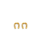 14K Yellow Gold HorseShoe CZ Stud Earrings with Screw Back (ST-0895)