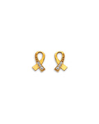 14K Yellow Gold Cancer Ribbon CZ Stud Earrings with Screw Back (ST-0896)
