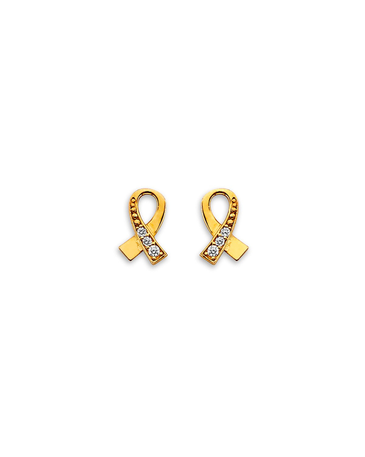 14K Yellow Gold Cancer Ribbon CZ Stud Earrings with Screw Back (ST-0896)