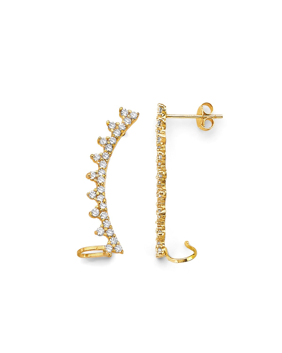 14K Yellow Gold CZ Side way Push Back Stud Earrings (ST-0905)