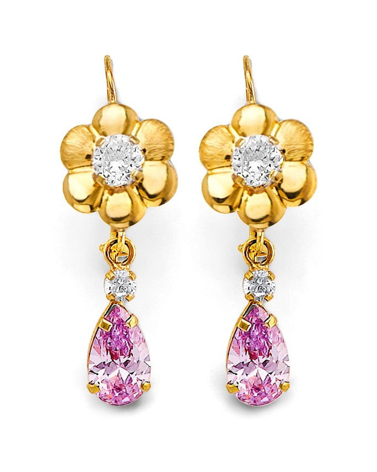 14K Yellow Gold CZ Wire Hook Stud Earrings (ST-0909)