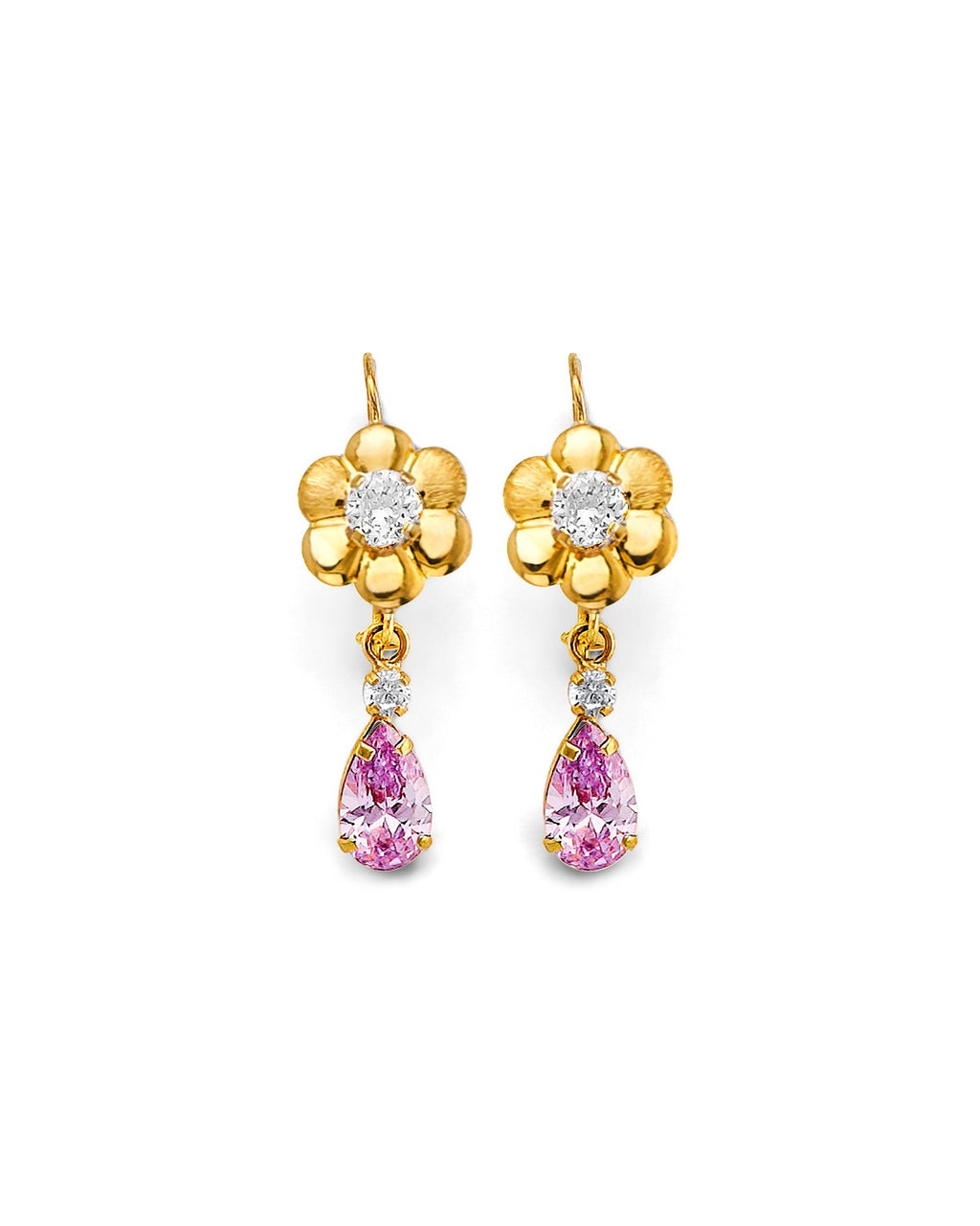 14K Yellow Gold CZ Wire Hook Stud Earrings (ST-0909)