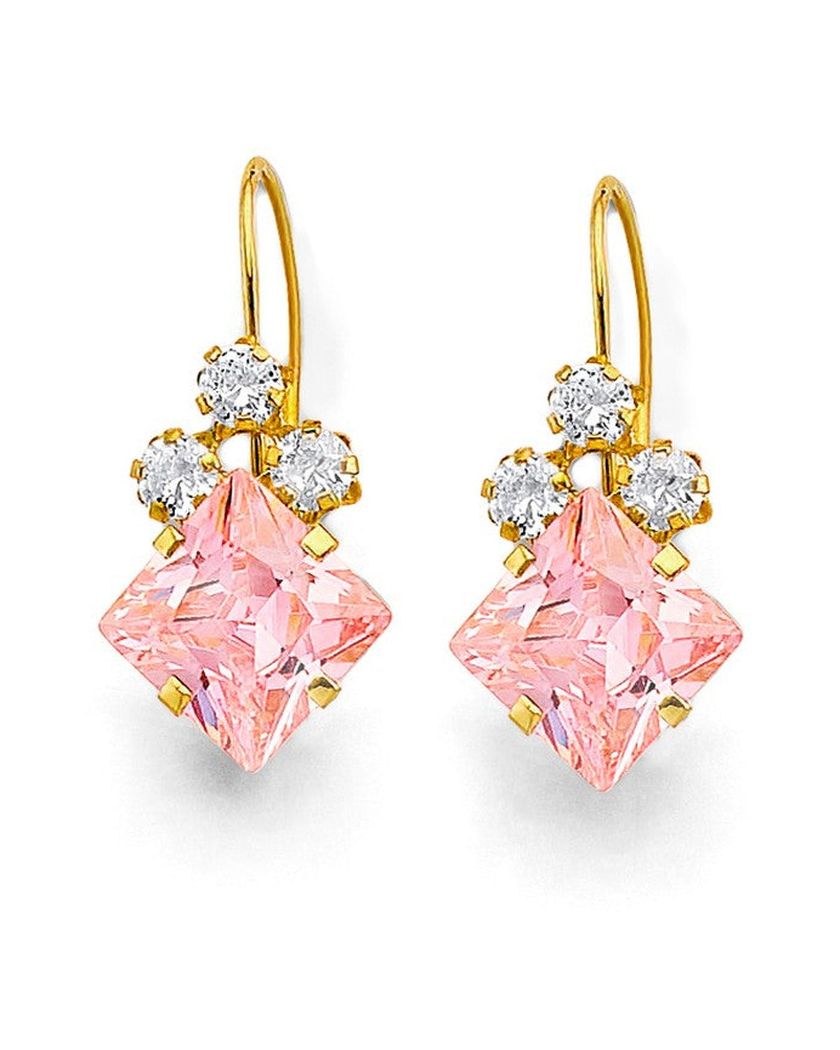14K Yellow Gold CZ wire Hook Stud Earrings (ST-0910)
